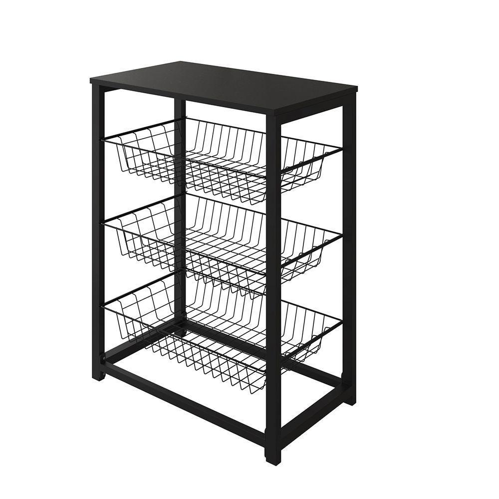 Fruteira Com Suporte Para Micro-Ondas Barcelona Aço Preto Cesto Preto Tampo Preto Cor: Preto - 2