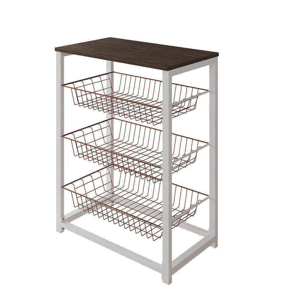 Fruteira Com Suporte Para Micro-Ondas Barcelona Aço Branco Cesto Cobre Tampo Amêndoa Cor: Cobre - 3