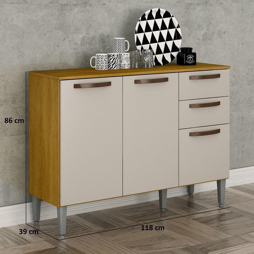 Balcão 3 Portas 2 Gavetas Maísa Chf Móveis Cinamomo/off White - 4