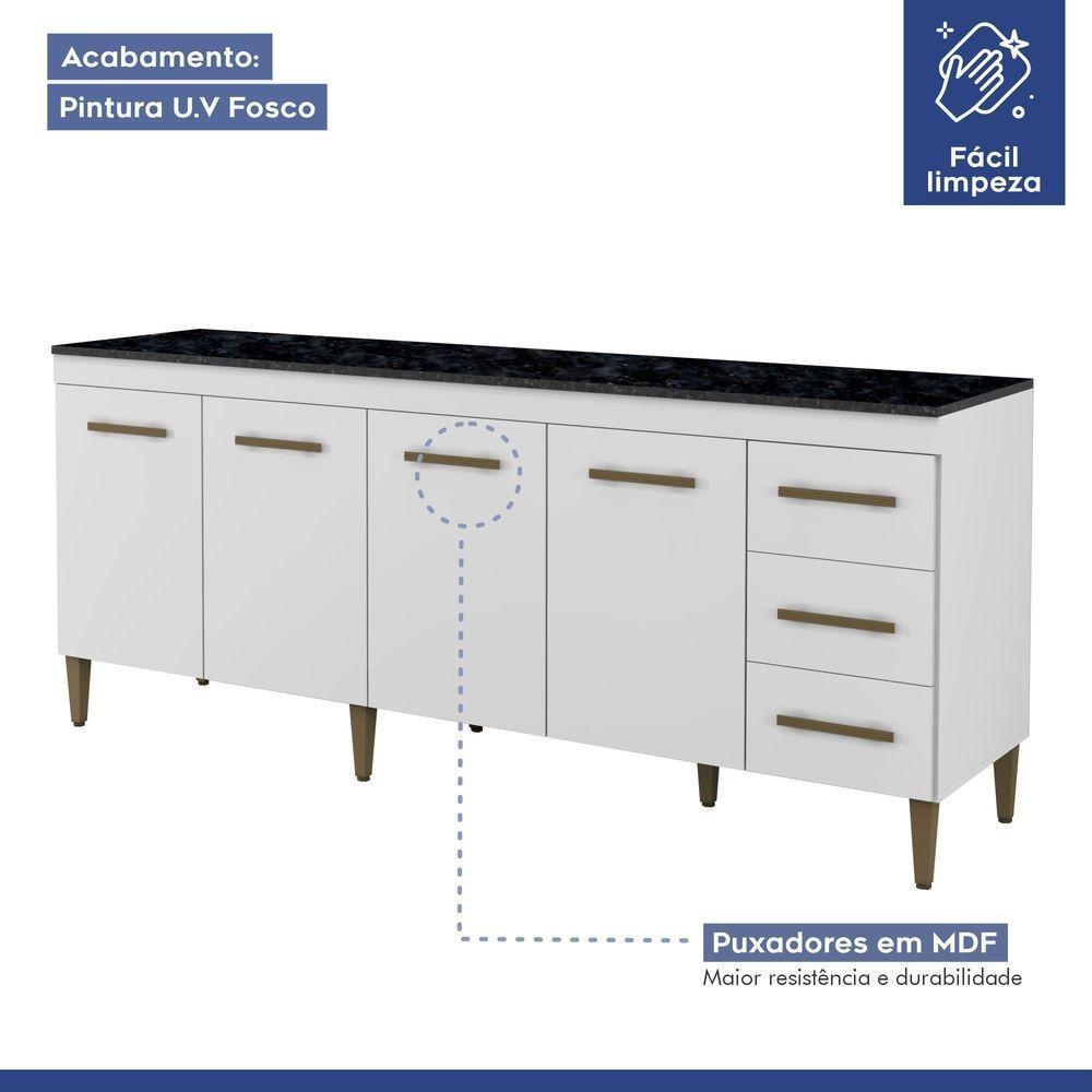 Balcão Atenas 4 Portas E 3 Gavetas Kaiki Moveis Branco - 3