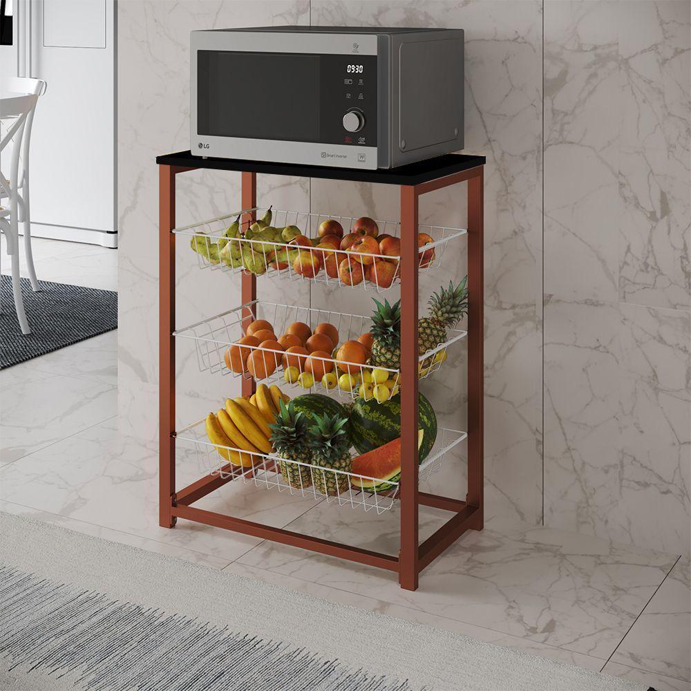 Fruteira Com Suporte Para Micro-Ondas Barcelona Aço Cobre Cesto Branco Tampo Preto Cor: Branco - 1