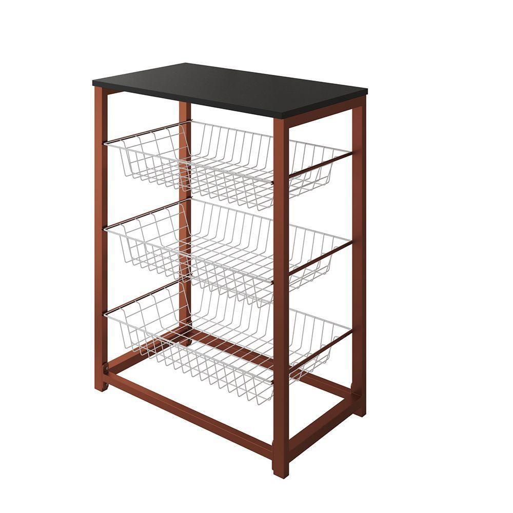 Fruteira Com Suporte Para Micro-Ondas Barcelona Aço Cobre Cesto Branco Tampo Preto Cor: Branco - 3