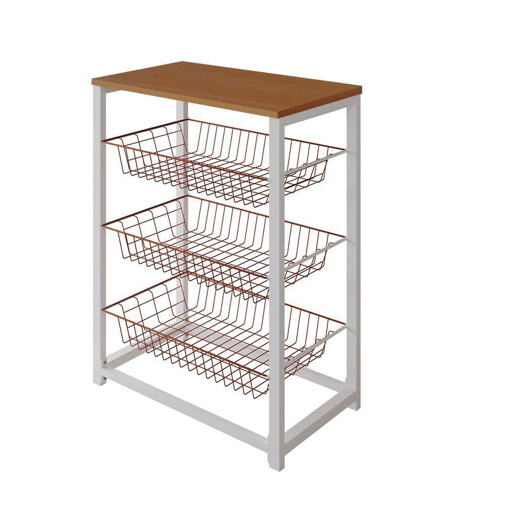 Fruteira Com Suporte Para Micro-Ondas Barcelona Aço Branco Cesto Cobre Tampo Canela Cor: Cobre - 3