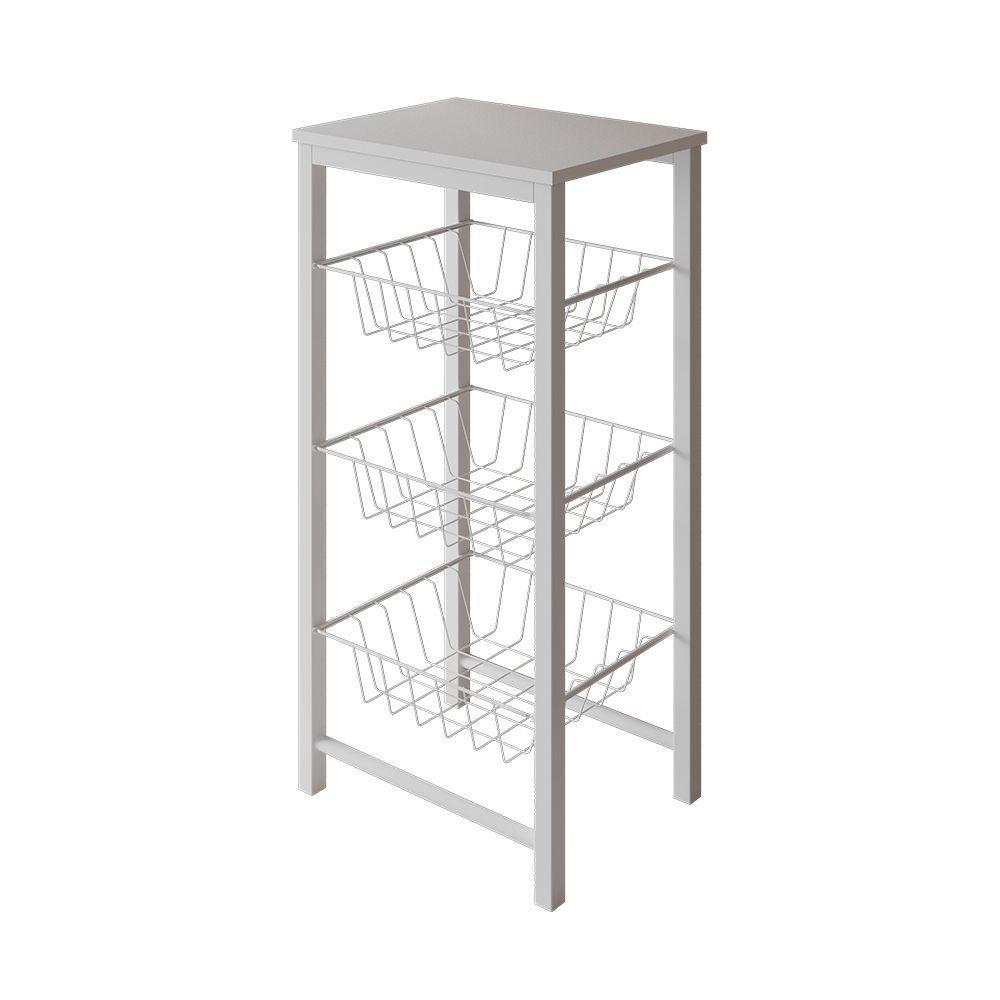 Fruteira De Chão Cozinha Montada Aço Branco Tampo Branco Roma Cor: Branco - 1