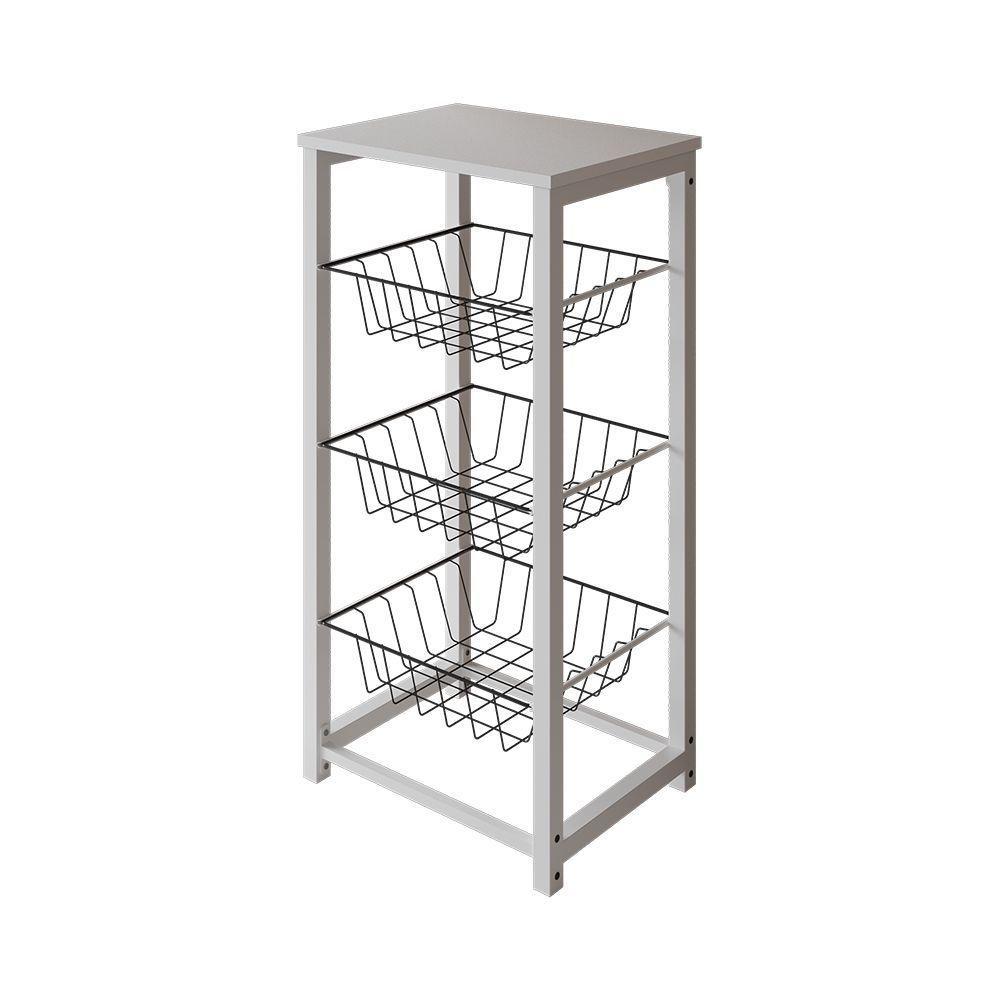 Fruteira De Chão Cozinha Desmontada Aço Branco Cesto Preto Tampo Branco Madri Cor: Branco - 1