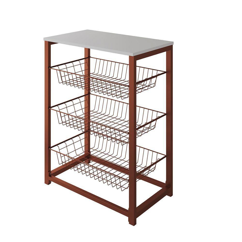 Fruteira Com Suporte Para Micro-Ondas Barcelona Aço Cobre Cesto Cobre Tampo Branco Cor: Cobre - 3