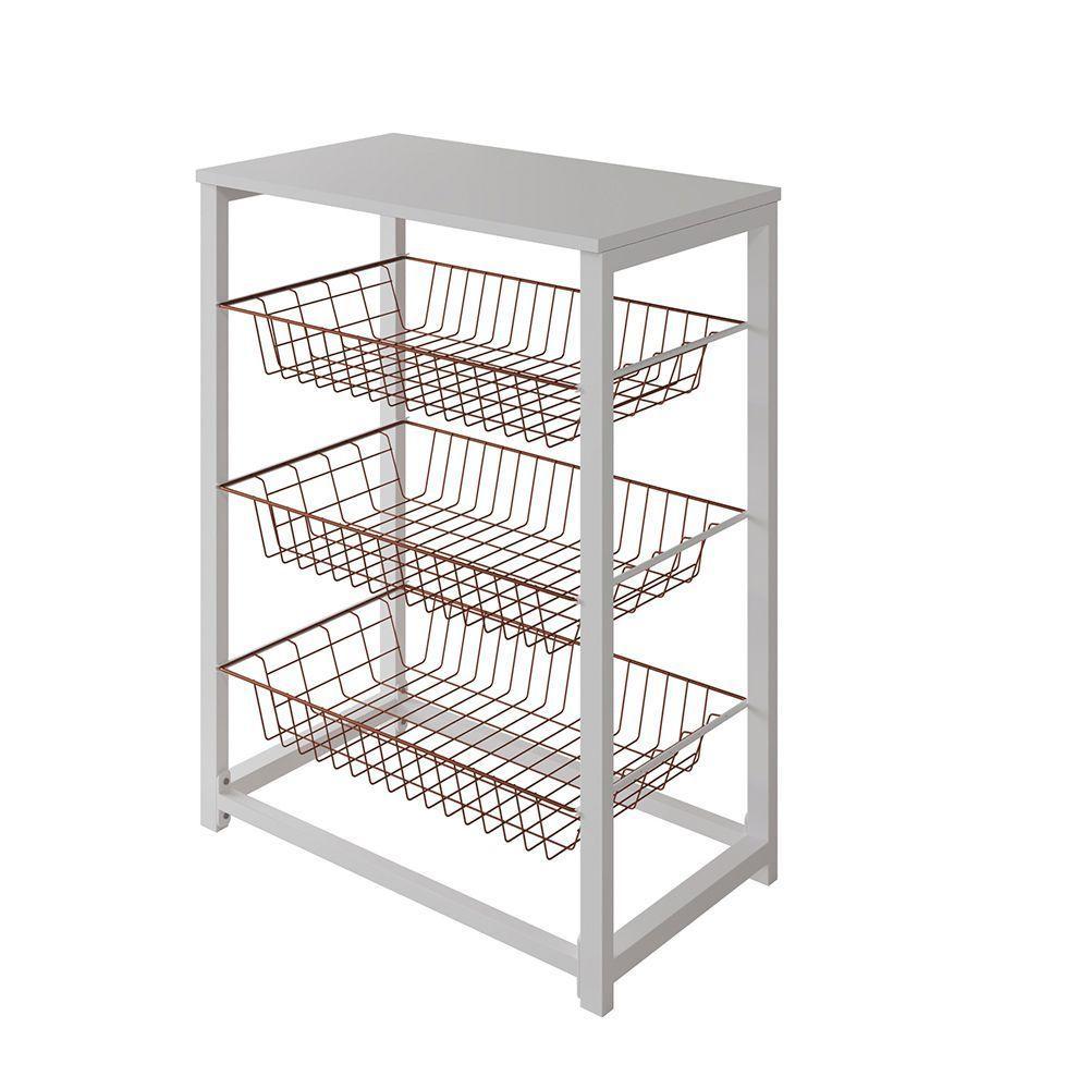 Fruteira Com Suporte Para Micro-Ondas Barcelona Aço Branco Cesto Cobre Tampo Branco Cor: Cobre - 3