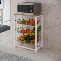 Fruteira Com Suporte Para Micro-Ondas Barcelona Aço Branco Cesto Preto Tampo Canela Cor: Preto - 1