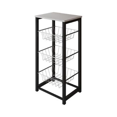 Fruteira De Chão Cozinha Desmontada Aço Preto Cesto Branco Tampo Branco Madri Cor: Branco