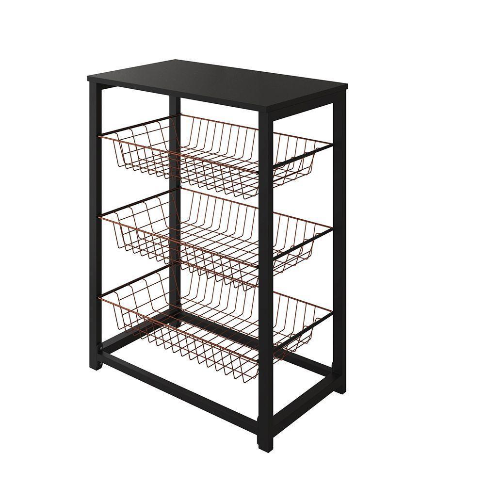 Fruteira Com Suporte Para Micro-Ondas Barcelona Aço Preto Cesto Cobre Tampo Preto Cor: Cobre - 3