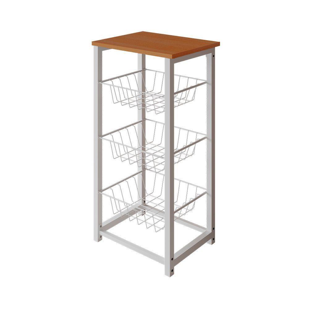 Fruteira De Chão Cozinha Desmontada Aço Branco Tampo Canela Madri Cor: Branco - 1