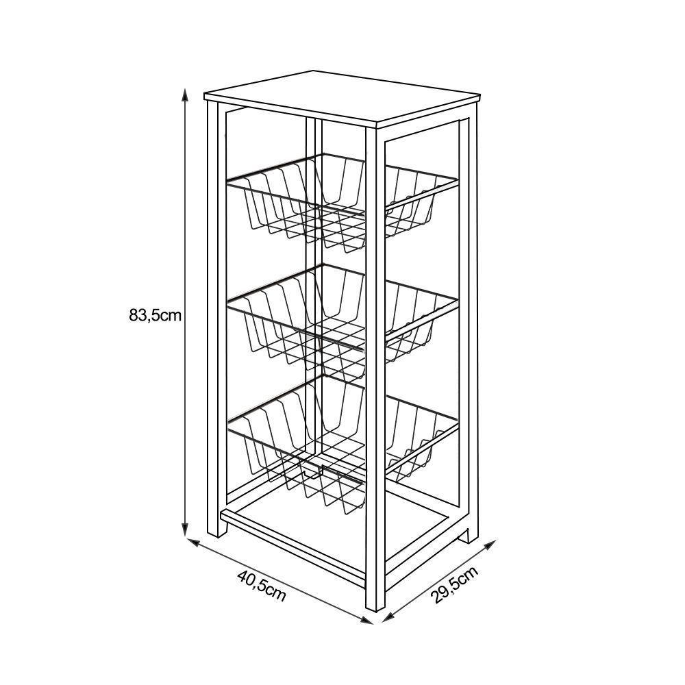 Fruteira De Chão Cozinha Desmontada Aço Branco Tampo Canela Madri Cor: Branco - 2