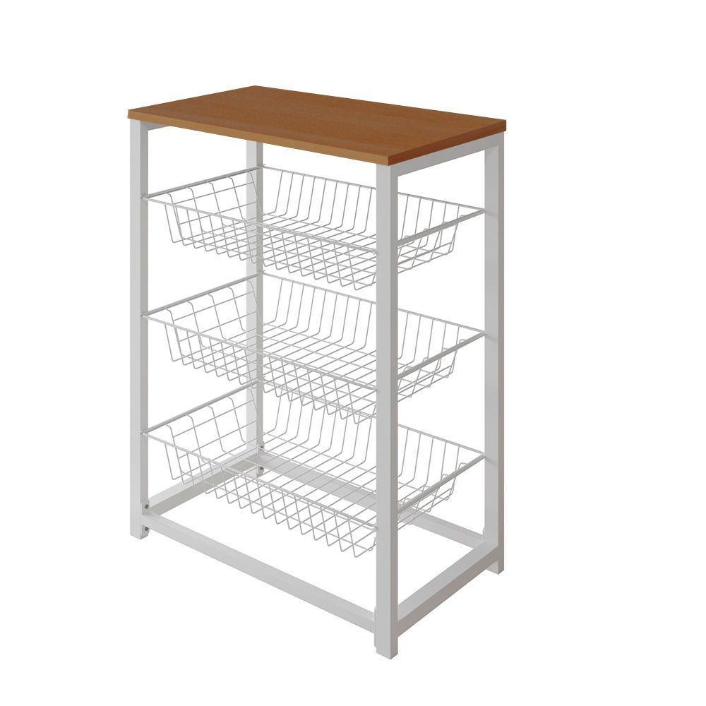 Fruteira Com Suporte Para Micro-Ondas Barcelona Aço Branco Cesto Branco Tampo Canela Cor: Branco - 3