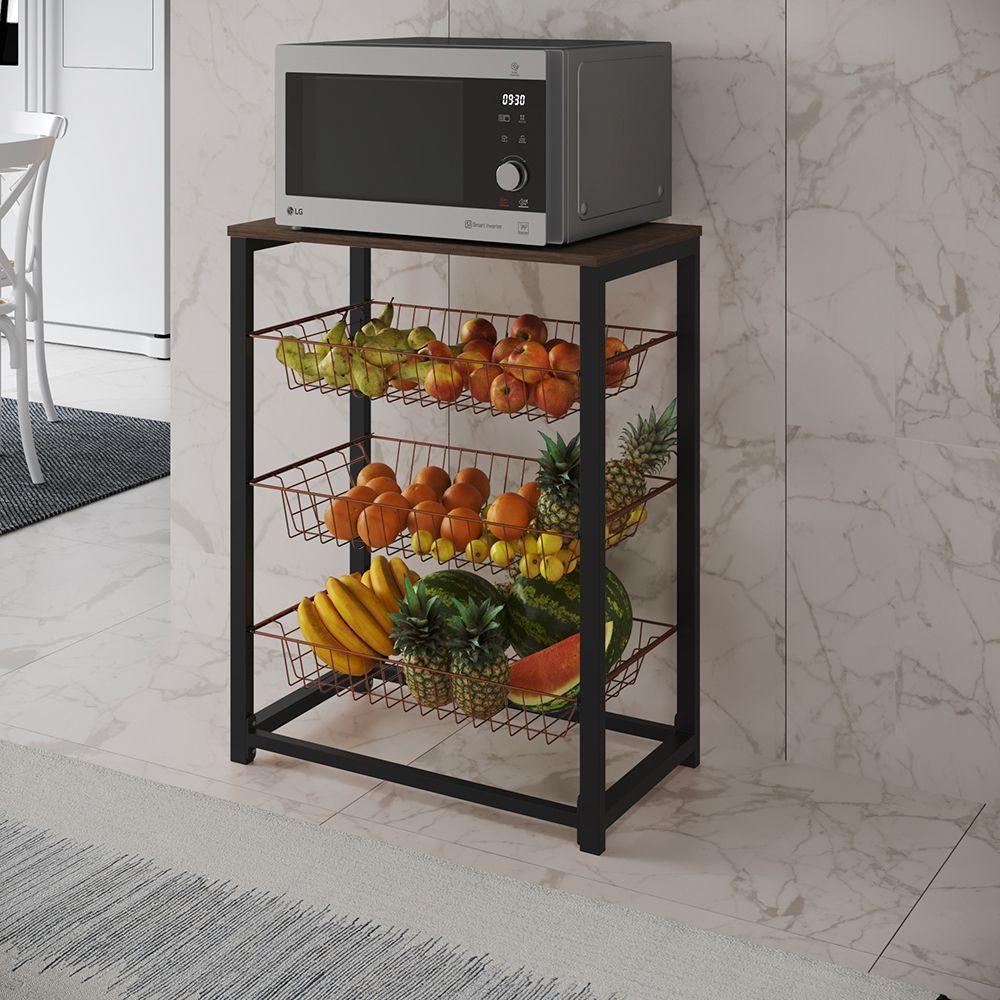 Fruteira Com Suporte Para Micro-Ondas Barcelona Aço Preto Cesto Cobre Tampo Amêndoa Cor: Amendoa - 1
