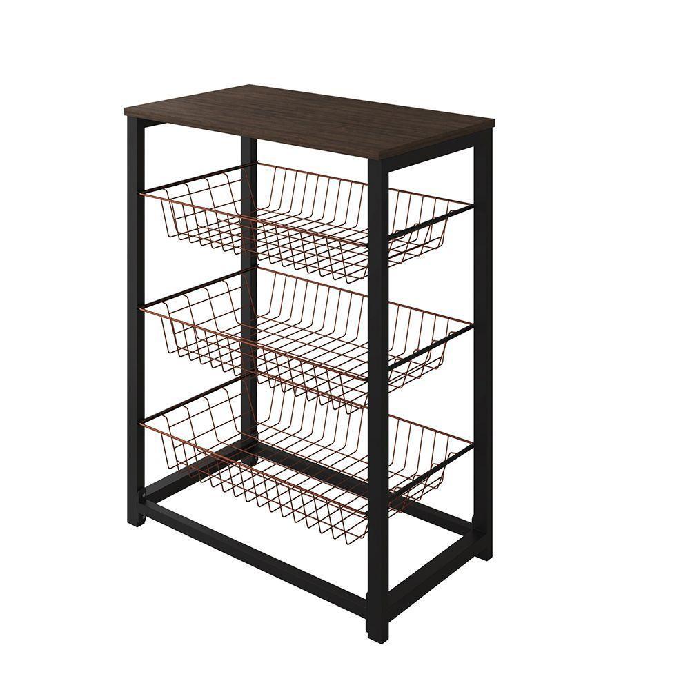 Fruteira Com Suporte Para Micro-Ondas Barcelona Aço Preto Cesto Cobre Tampo Amêndoa Cor: Amendoa - 3