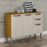 Balcão 3 Portas 2 Gavetas Maísa Chf Móveis Cinamomo/Off White. - 4