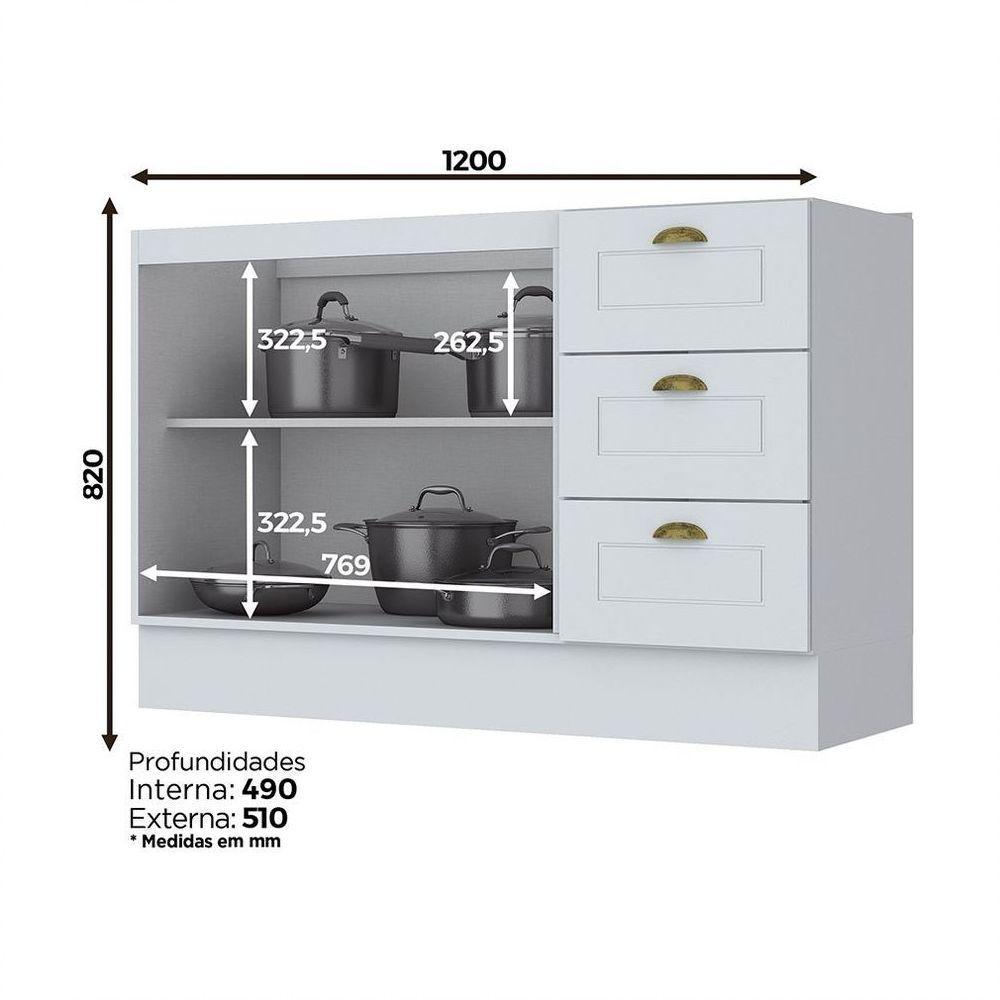 Balcão 2 Portas Clássico Americana 120 Cm Sem Tampo Henn C353-05 Branco - 1