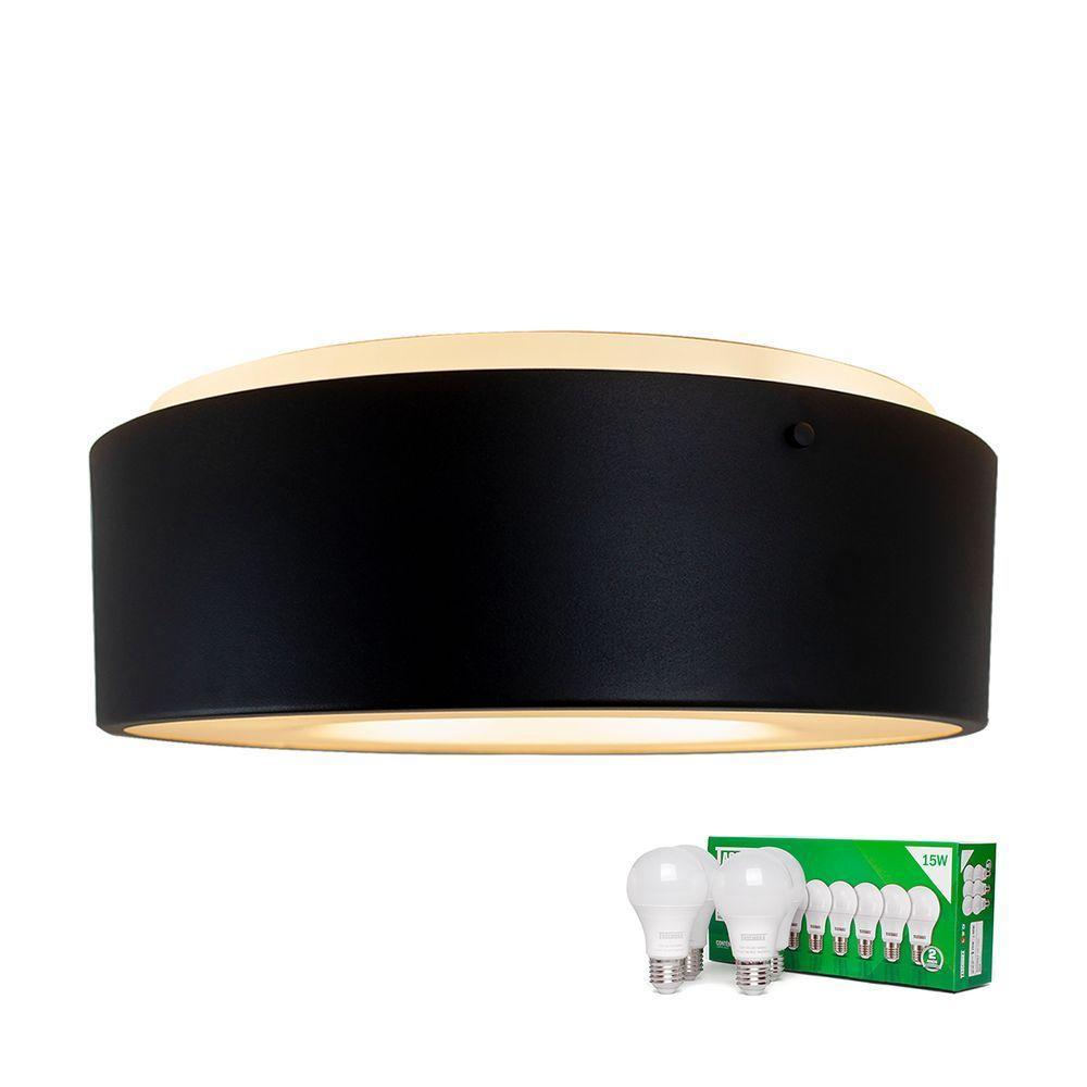 Plafon Taschibra Sushi Redondo Com 4 Lâmpadas 3000k Bivolt Preto - 3