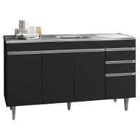 Balcão Gabinete Com Pia Inox 150Cm 3 Portas Andréia Preto - 1