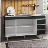 Balcão Gabinete Com Pia Inox 150Cm 3 Portas Andréia Preto - 3