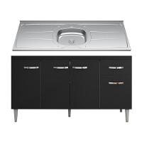 Balcão Gabinete Com Pia Inox 150cm 4 Portas E 1 Gaveta Gabriela Preto - Ajl Móveis - 1