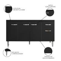 Balcão Gabinete Com Pia Inox 150cm 4 Portas E 1 Gaveta Gabriela Preto - Ajl Móveis - 7