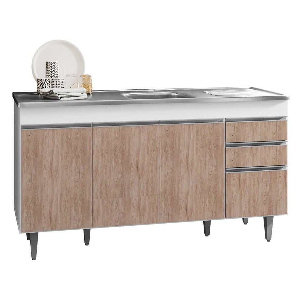 Balcão Com Pia Inox 150cm 4 Portas 2 Gavetas Branco/castanho - 1