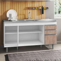 Balcão Com Pia Inox 150cm 4 Portas 2 Gavetas Branco/castanho