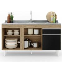 Balcão Gabinete Com Pia Inox 150cm 3 Portas 1 Gaveta Dakota Castanho/preto - Lumil - 7