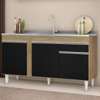 Balcão Gabinete Com Pia Inox 150cm 3 Portas 1 Gaveta Dakota Castanho/preto - Lumil - 8