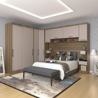 Quarto De Canto Casal Com Guarda Roupas Cabeceira E Mesas De Cabeceira Paris Luciane Móveis Avelã Pf Com Cinammon Pf - 1
