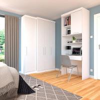 Quarto Home Office Com Guarda Roupas E Bancada De Estudos Alpes Luciane Móveis Branco Pf Com Branco Pf - 1