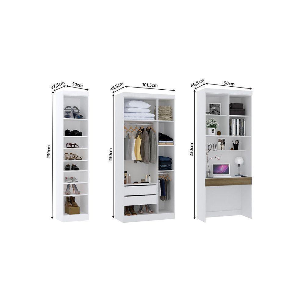 Quarto Home Office Com Guarda Roupas E Bancada De Estudos Alpes Luciane Móveis Branco Pf Com Avelã Pf - 4