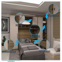 Quarto De Solteiro Com Guarda Roupas E Mesa De Cabeceira Paris Luciane Móveis Avelã Pf Com Cinammon Pf - 3