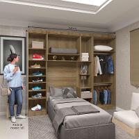 Quarto De Solteiro Com Guarda Roupas E Mesa De Cabeceira Paris Luciane Móveis Avelã Pf Com Cinammon Pf - 5