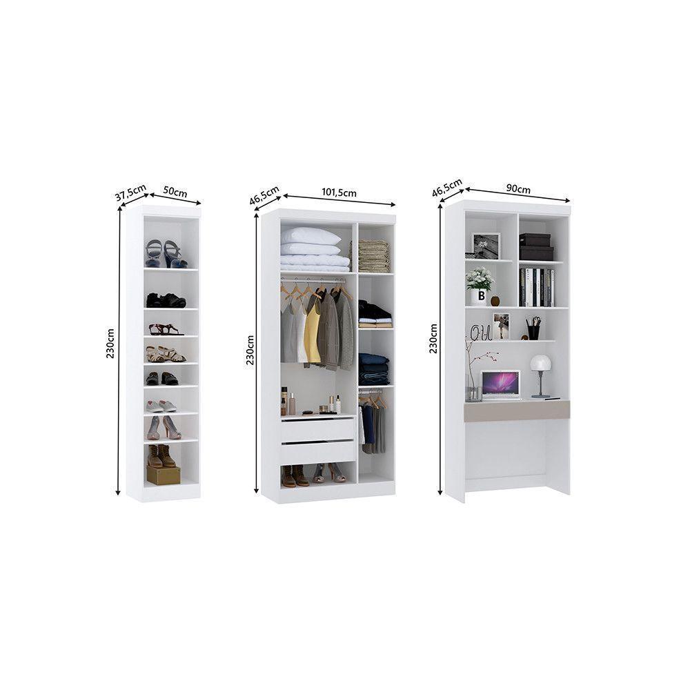 Quarto Home Office Com Guarda Roupas E Bancada De Estudos Alpes Luciane Móveis Branco Pf Com Cinammon Pf - 4
