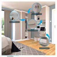 Quarto Home Office Com Guarda Roupas E Bancada De Estudos Alpes Luciane Móveis Branco Pf Com Cinammon Pf - 3