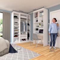 Quarto Home Office Com Guarda Roupas E Bancada De Estudos Alpes Luciane Móveis Branco Pf Com Cinammon Pf - 5