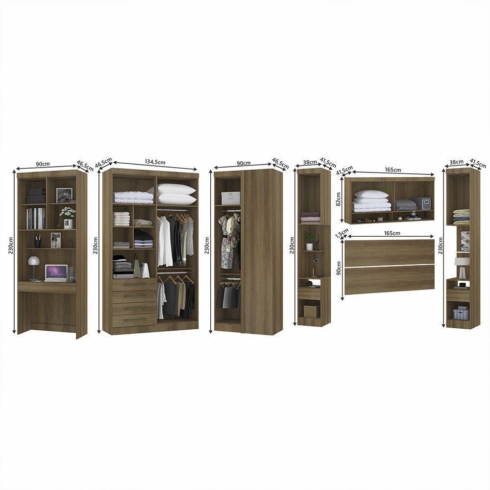 Quarto De Canto Casal Com Guarda Roupas Cabeceira E Bancada Home Office Paris Luciane Móveis Avelã Pf Com Avelã Pf - 4