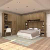 Quarto De Canto Casal Com Guarda Roupas Cabeceira E Bancada Home Office Paris Luciane Móveis Avelã Pf Com Avelã Pf - 1
