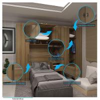 Quarto De Solteiro Com Guarda Roupas E Mesa De Cabeceira Paris Luciane Móveis Avelã Pf Com Avelã Pf - 2