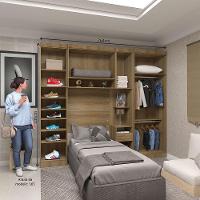 Quarto De Solteiro Com Guarda Roupas E Mesa De Cabeceira Paris Luciane Móveis Avelã Pf Com Avelã Pf