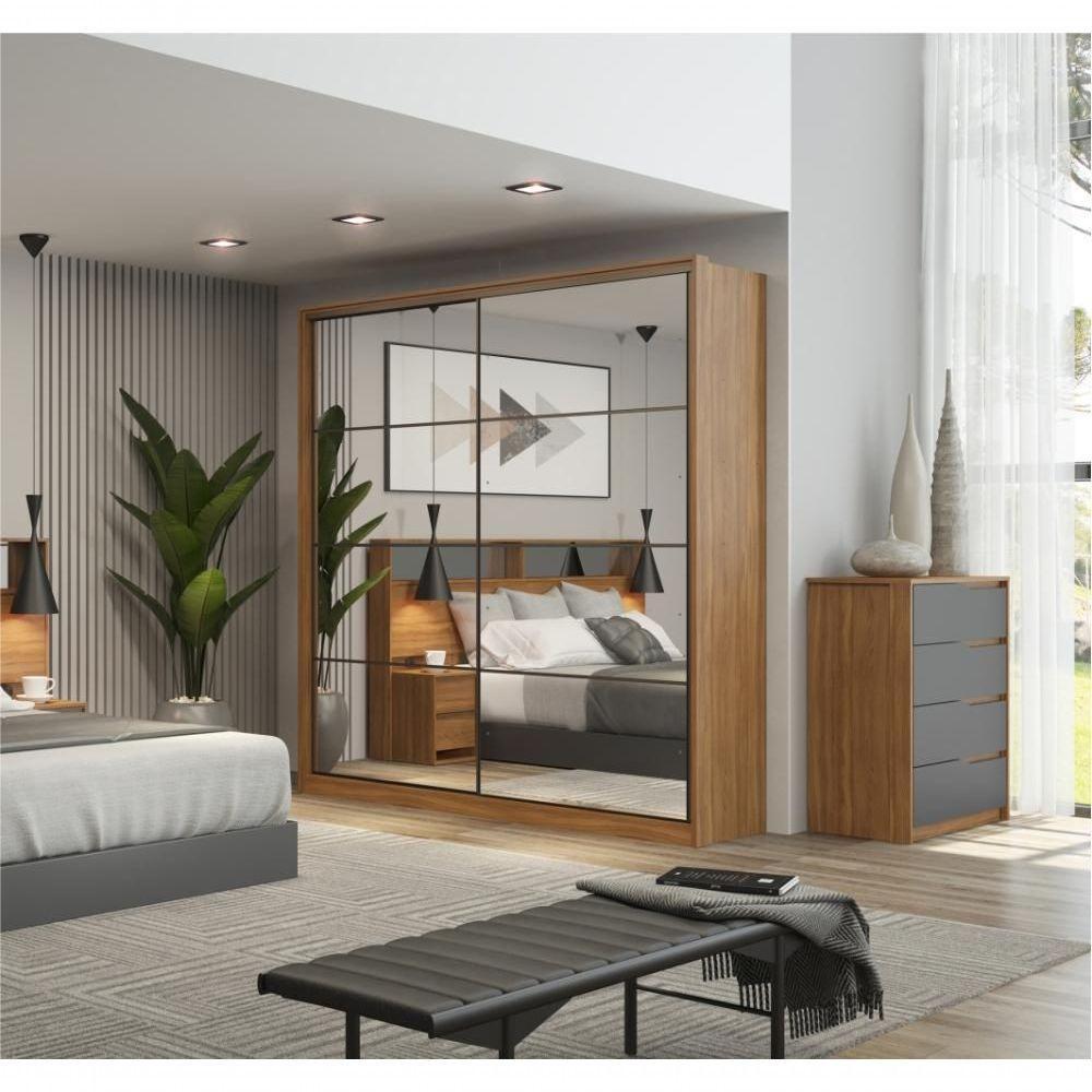 Conjunto Quarto Guarda Roupa Com 2 Espelhos E Comoda Napolis Amendola Grafito - 3