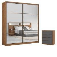 Conjunto Quarto Guarda Roupa Com 2 Espelhos E Comoda Napolis Amendola Grafito - 1