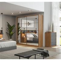 Conjunto Quarto Guarda Roupa Com 2 Espelhos E Comoda Napolis Amendola Grafito - 3