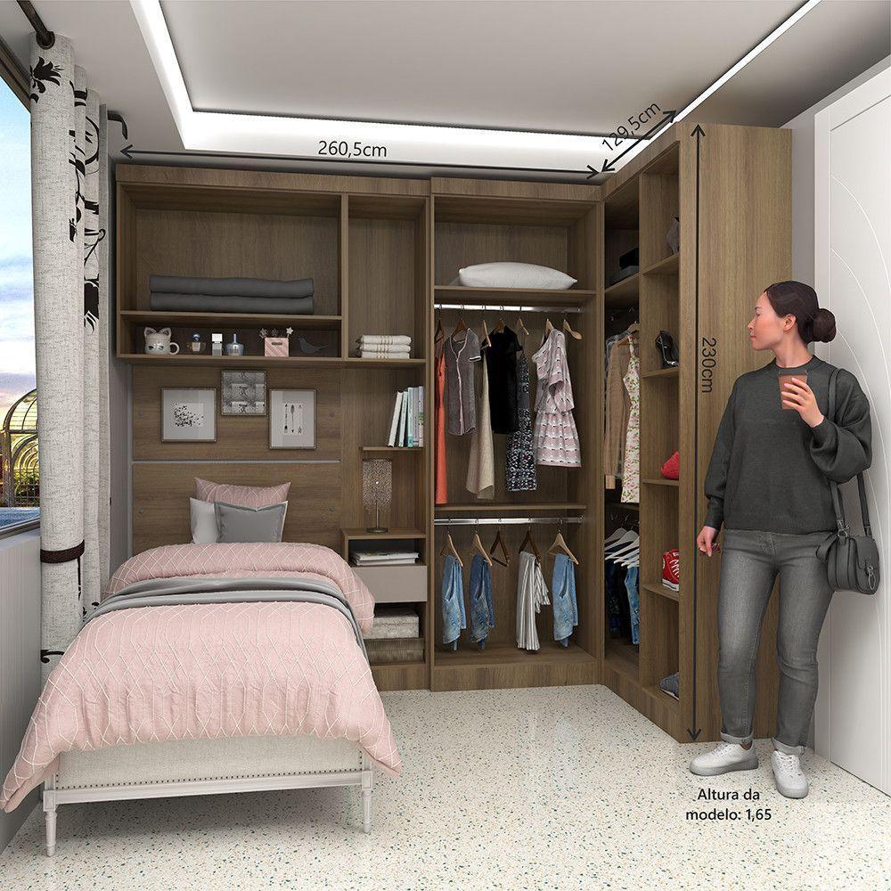 Quarto De Canto Solteiro Com Guarda Roupas Cabeceira E Mesa De Cabeceira Paris Luciane Móveis Avelã Pf Com Cinammon Pf - 3