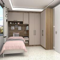 Quarto De Canto Solteiro Com Guarda Roupas Cabeceira E Mesa De Cabeceira Paris Luciane Móveis Avelã Pf Com Cinammon Pf - 1