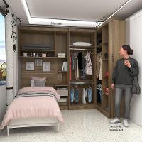 Quarto De Canto Solteiro Com Guarda Roupas Cabeceira E Mesa De Cabeceira Paris Luciane Móveis Avelã Pf Com Cinammon Pf - 5