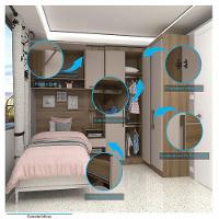 Quarto De Canto Solteiro Com Guarda Roupas Cabeceira E Mesa De Cabeceira Paris Luciane Móveis Avelã Pf Com Cinammon Pf - 10