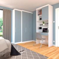 Quarto Home Office Com Guarda Roupas E Bancada De Estudos Alpes Luciane Móveis Branco Pf Com Grey Sky Pf - 1